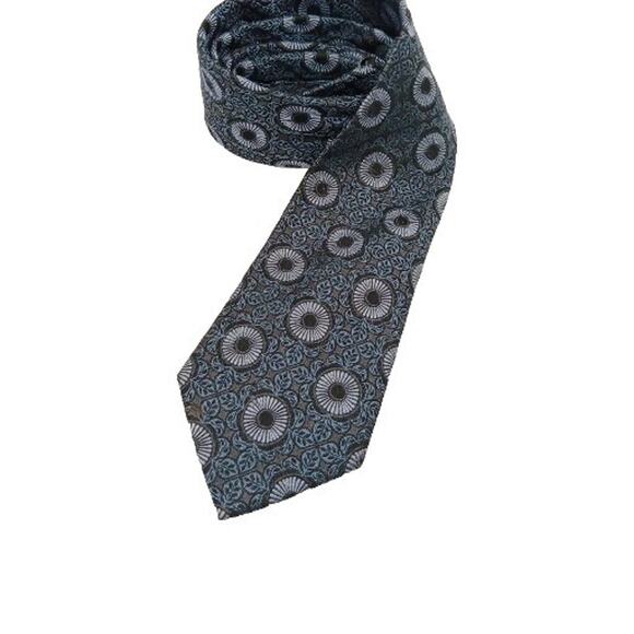 IKE BEHAR Men's 100% Silk Wooven Necktie Geometric Grey Black White Neckwear - Picture 1 of 2